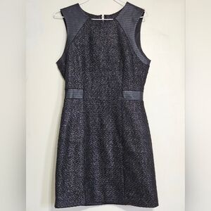 VTG Bebe Metallic Silver Tweed Faux Leather Panel Zip Sheath Dress Size 6 y2k 